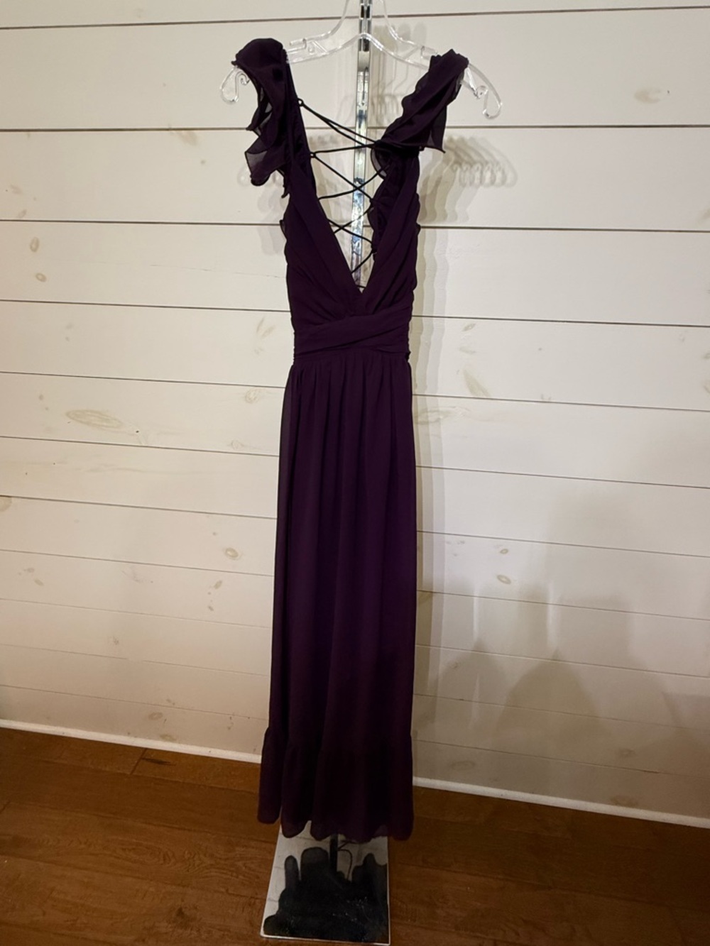 Lulu's Plum Lace-Up Ruffle Strap Maxi Dress